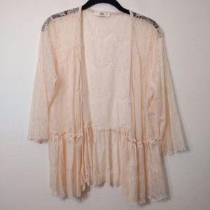 ISSI Cream Colored Lace Peplum Cardigan L
